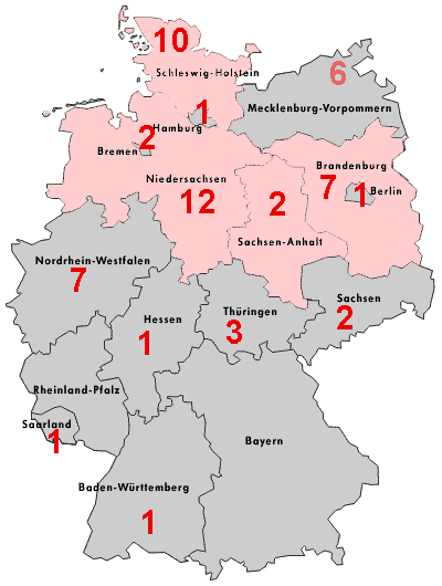 Deutschlandkarte mit Bewerbungszahl in Bundesl�ndern