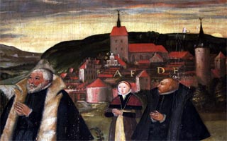 M�lln im Mittelalter auf B�rgermeister-Epitaph im Kirchturm